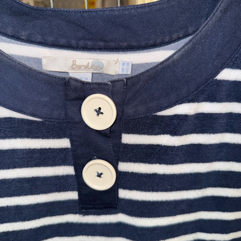 Boden Navy and White Striped Top with Button Accents - Picture 2 of 6